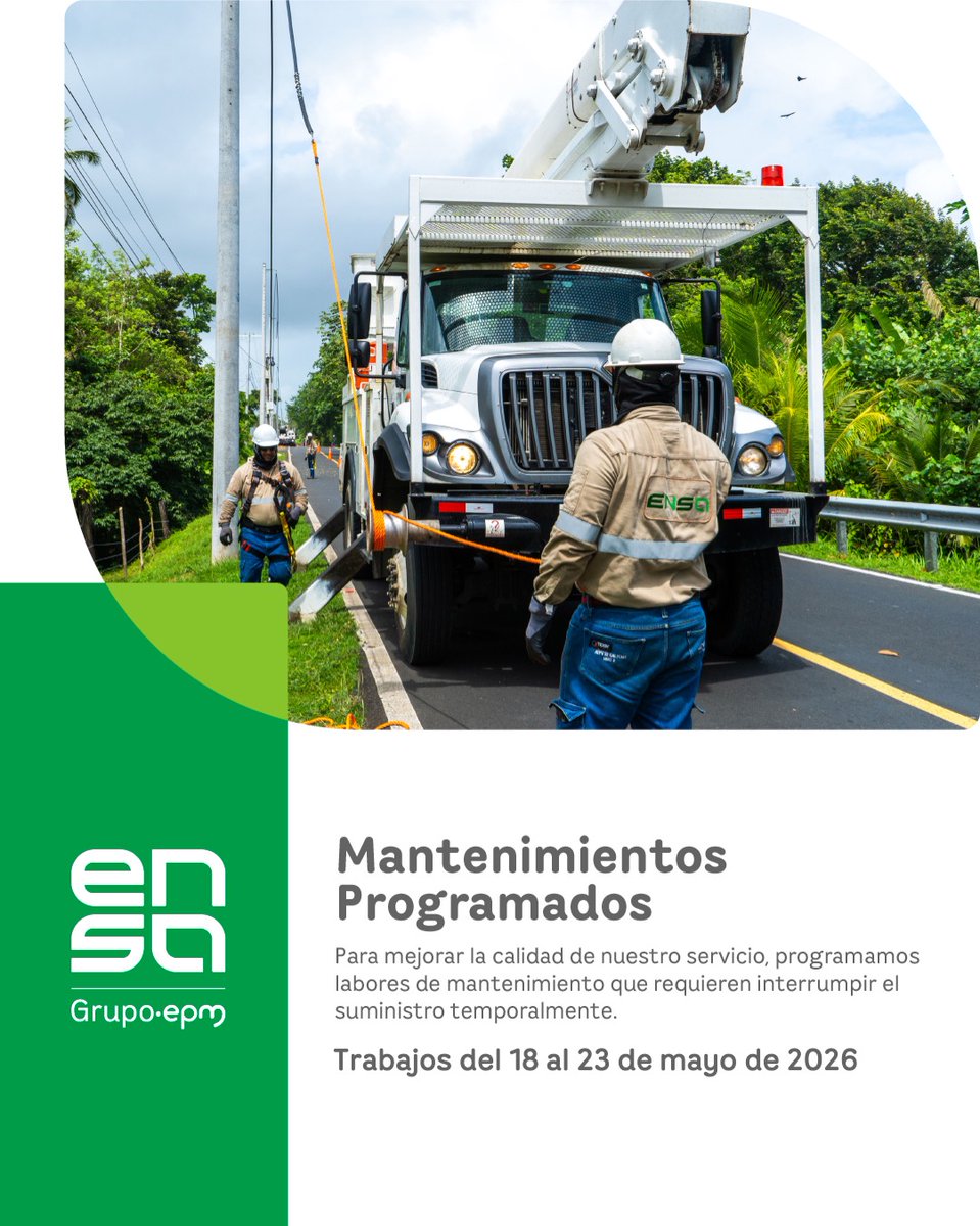 ENSApanama's tweet photo. SEGUIMOS TRABAJANDO para asegurar que la energía llegue de manera confiable a todos los hogares de nuestros clientes. Por eso debemos realizar mantenimientos preventivos.
Conoce los mantenimientos de esta semana.
ENSA, somos gente que ilumina. 💡
#ensa #mantenimientosprogramados