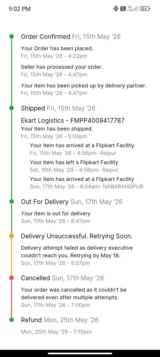 Susanta764074's tweet photo. @Flipkart @FlipkartSupport @EkartLogistics Did I ever ask you to attempt delivery after 6 PM? 😡 Order was cancelled within minutes without proper attempt, no retry call, no doorstep visit. Now I want the same order at the same price. Order ID: OD337569759331389100 #Ekart https://t.co/GjrVDpsLY5