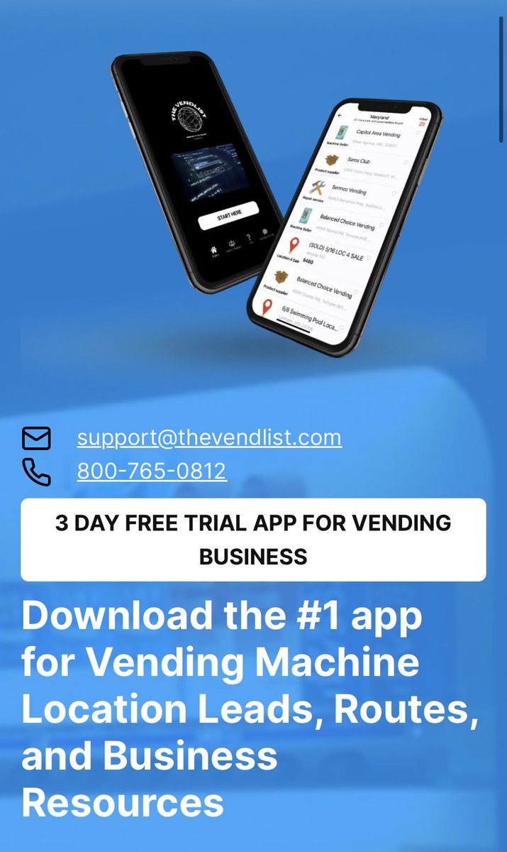 thevendingbizz's tweet photo. 4. Hire a Vending Locator ($200)

If you’re someone who works full-time and doesn’t have time to spend hours cold calling than this is a great option.

Finding leads to locations are hard but you can use resources like https://t.co/mOPG27khhh

Total: $750 https://t.co/hMB9hAOW18