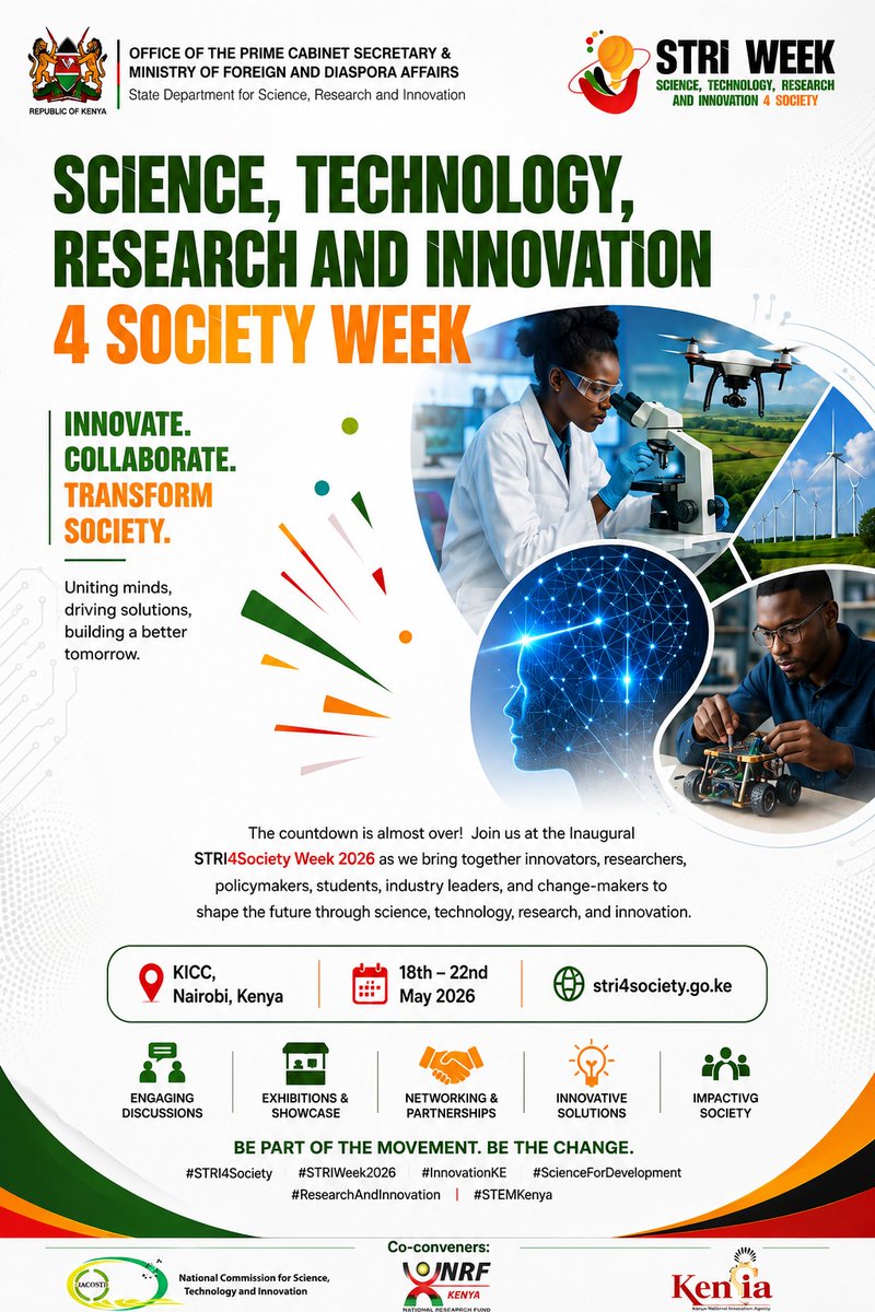 nacosti's tweet photo. STRI4societyweek2026  is on. Happy to unveil Day 1 speakers:
H.E. Caitríona Ingoldsby - Ambassador of Ireland to Kenya
Prof. Simone Severini - Distinguished Engineer, Google
Join us as we bridge the gap between science&amp;society

#STRI4Society
#InnovationKE
#ScienceForDevelopment https://t.co/vbVqQVANwc
