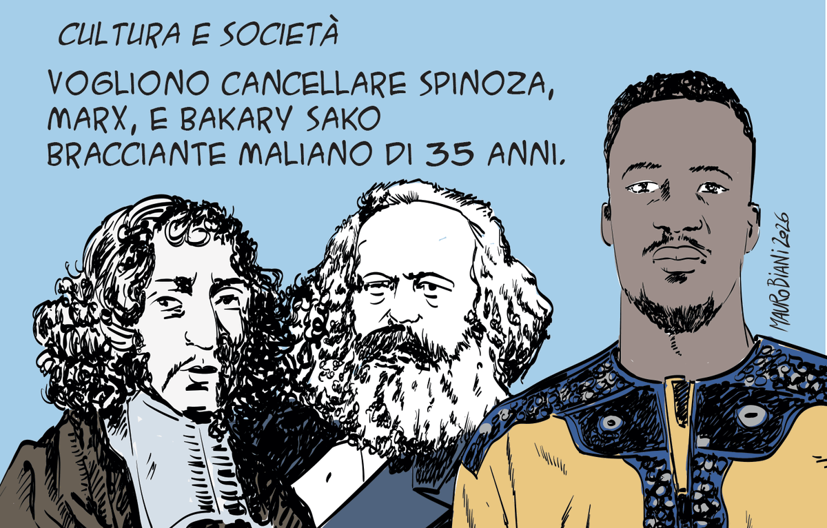 maurobiani's tweet photo. Caro #BakarySako. 
#Taranto #Spinoza #Marx #cultura
#Razzismo.
E quelli che nella tragedia di #Modena fanno gli sciacalli per due spicci di voti, incuranti della realtà e dei danni culturali che procurano. Senza #vergogna.
Oggi per @repubblica https://t.co/JJuhydNtGE