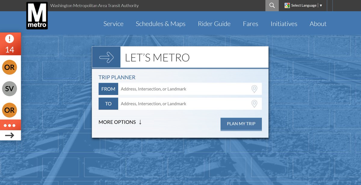 DCMetroMaker's tweet photo. December 6th, 2017:
This should feel familiar, the most recent major website overhaul until today. But did you know the site appeared red on Oct 7th, 2019, alerting users to major delays due to an out-of-service collision. https://t.co/yUKB7aiBNd