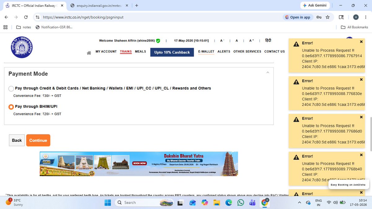 arman_inc's tweet photo. Hello @RailMinIndia  What is this I tried last 3 days tatkal for ac at 10:00 A.M with Internet speed 250 mbps but website shows heavy load Earlier their is no heavy load then why   today? I waste 20 minutes portal was not open but tickets are sold how is possible @AshwiniVaishnaw https://t.co/NAoXHigMi9