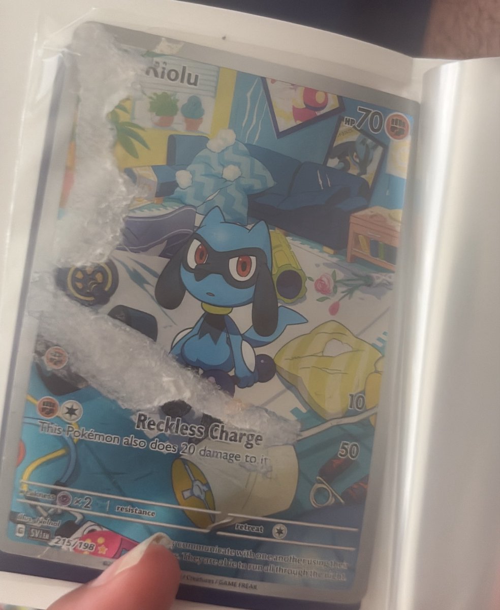 So I'm sorting through some of my Pokemon cards and some of them got stuck together and ripped one of the. Being a $40 dollar RIOLU CARD So I'm sorting through some of my Pokemon cards and some of them got stuck together and ripped one of the. Being a $40 dollar RIOLU CARD