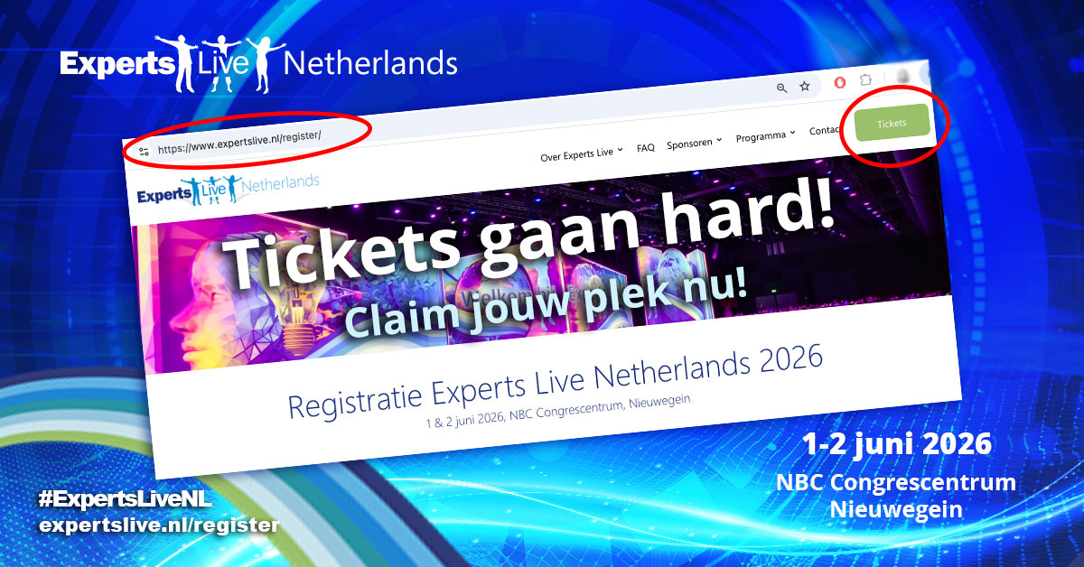 ExpertsLiveNL's tweet photo. ⏳ Nog enkele tickets beschikbaar! 
 
Experts Live Netherlands 2026 komt steeds dichterbij, en de laatste tickets voor het main event op 2 juni gaan hard.
 
Hier zijn 3 redenen om je te registreren voordat het volledig is uitverkocht:
 
1. 125+ sessies over Microsoft-oplossingen
Van cloud computing en cybersecurity tot AI, data en meer: het programma zit vol met de nieuwste trends, technologieën en best practices binnen Microsoft tech. Met 125+ sessies, twee keynotes en een closing note wordt kiezen misschien wel je grootste uitdaging van de dag. 😉
 
2. Experts op én naast het podium
Leer van MVP’s, ervaren professionals en specialisten die dagelijks met Microsoft-technologie werken, zowel tijdens de sessies als in de gesprekken die gedurende het event ontstaan. Nieuw dit jaar is de Ask the Experts booth. De plek om je vraag(en) rechtstreeks te stelle aan onze experts. 
 
3. Community, connecties en nieuwe ideeën
Ontmoet peers, partners, collega’s en andere Microsoft-enthousiastelingen. Ontdek innovatieve oplossingen, wissel ideeën uit en ga naar huis met frisse perspectieven, waardevolle contacten en nieuwe energie voor je organisatie.
 
Wil je vóór het main event dieper in een specifiek onderwerp duiken? Op 1 juni vinden de masterclass day plaats, en sommige hebben nog enkele plekken beschikbaar.
 
Voor het main event op 2 juni zijn de tickets bijna op.
 
📅 1 juni: Masterclasses
📅 2 juni: Main event
📍 NBC Congrescentrum, Nieuwegein
🎟️ Registreer nu: https://t.co/8yJPVPXBk9
 
Nog meer redenen nodig om nu je plek te claimen? Bekijk de belangrijkste redenen waarom je dit niet wilt missen: https://t.co/yRz9CXX7UZ
 
#ExpertsLiveNL #MicrosoftCommunity #TechEvent