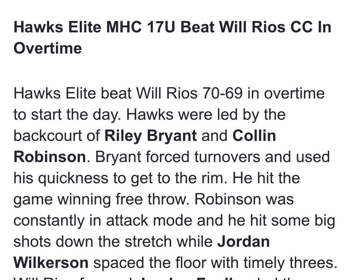 HawksEliteAAU's tweet photo. ‘27 (@rileybryant2027) 15p-6a-2r-2s No TOs (Game Winner)

‘27 (@Collin_TheGuard) 19p-4a-4r-2s (2 3s)

‘27 (@Jordan_ray2) 15p-2r-2s (4 3s) https://t.co/dFd3OiwNDd