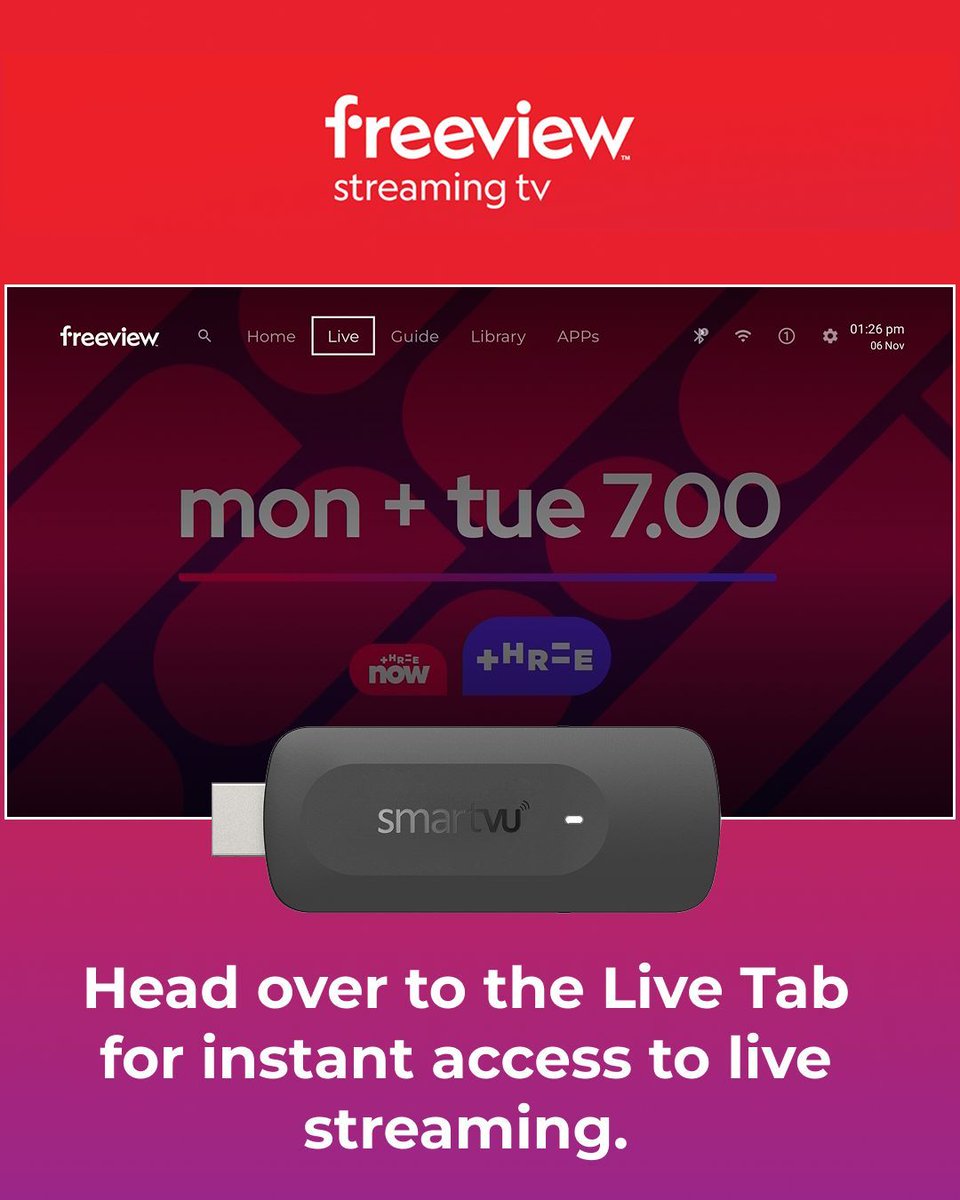 dishtvNZ's tweet photo. Click, watch, enjoy. ⚡️ We’ve put #Freeview Streaming right where you need it—in the heart of the #SV12HD launcher. Jump into the Live Tab to see what’s on right now. No dish, no aerial, no fuss.

https://t.co/qFwCiqZPr9 https://t.co/2pkbeh3EUI