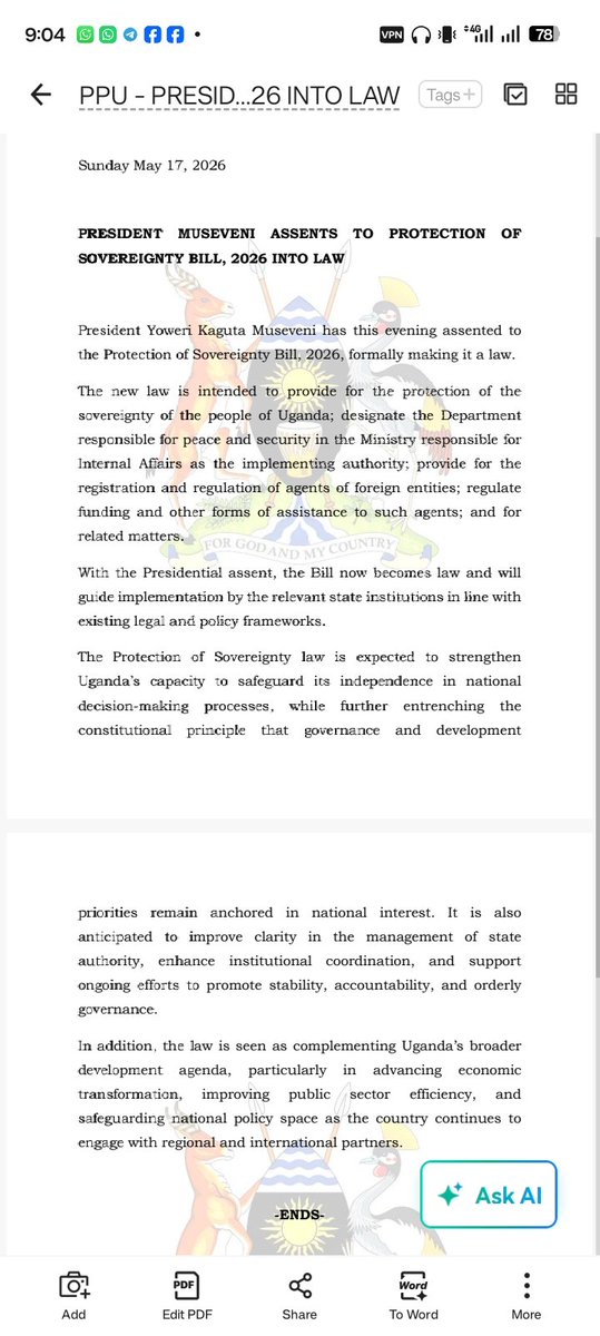 IssaKigongo's tweet photo. Sovereignty is a law now. @KagutaMuseveni @JoelSsenyonyi @mkainerugaba @HEBobiwine https://t.co/WRcfPvfEC5