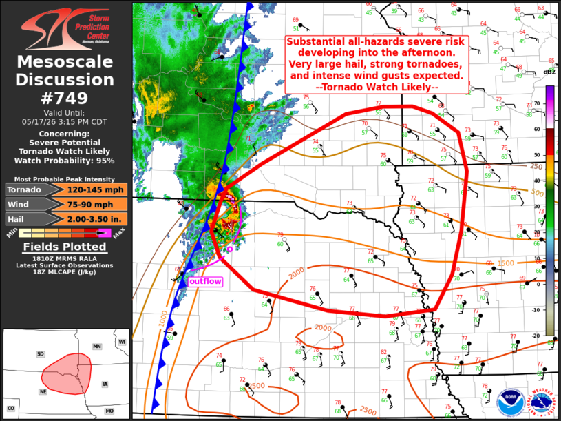 SevereStudios's tweet photo. Expect a Tornado Watch this Sun afternoon.  SPC: "Very large hail to 3.5 inch diameter, strong tornadoes, and intense wind gusts to 90 mph appear likely."
@SevereSituation 
@kelostormcenter 
@973KKRC 
@B1027SF 
@kxrb 
@hot1047sf 
@KIKNCountry https://t.co/rCJtkvQEJH