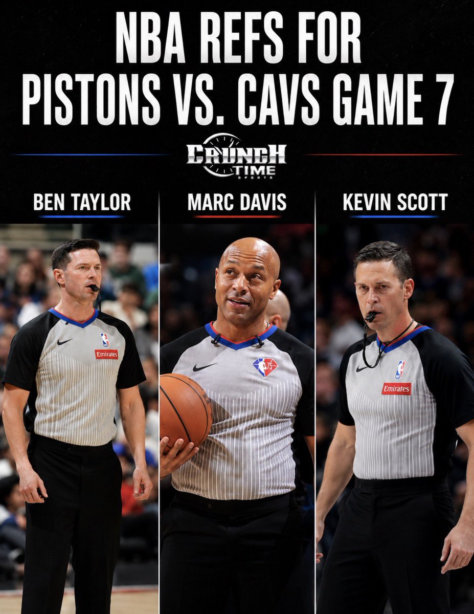 officialctpod's tweet photo. NBA ref assignments for tonight’s Detroit Pistons vs. Cleveland Cavaliers GAME 7

PLEASE CALL A FAIR GAME, THAT’S ALL WE ASK IN DETROIT 👏 https://t.co/VmumTE6xEa
