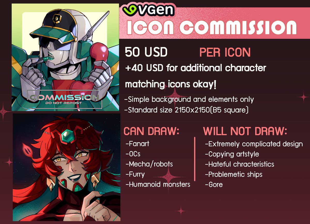 Sinitasama's tweet photo. [RT appreciated] 
✨My VGen Commissions are open! Only 4 slots available for icon comm.  

 Check out my VGen if you're interested! : https://t.co/X7AsswlhD7 https://t.co/myzwKlz5Tm