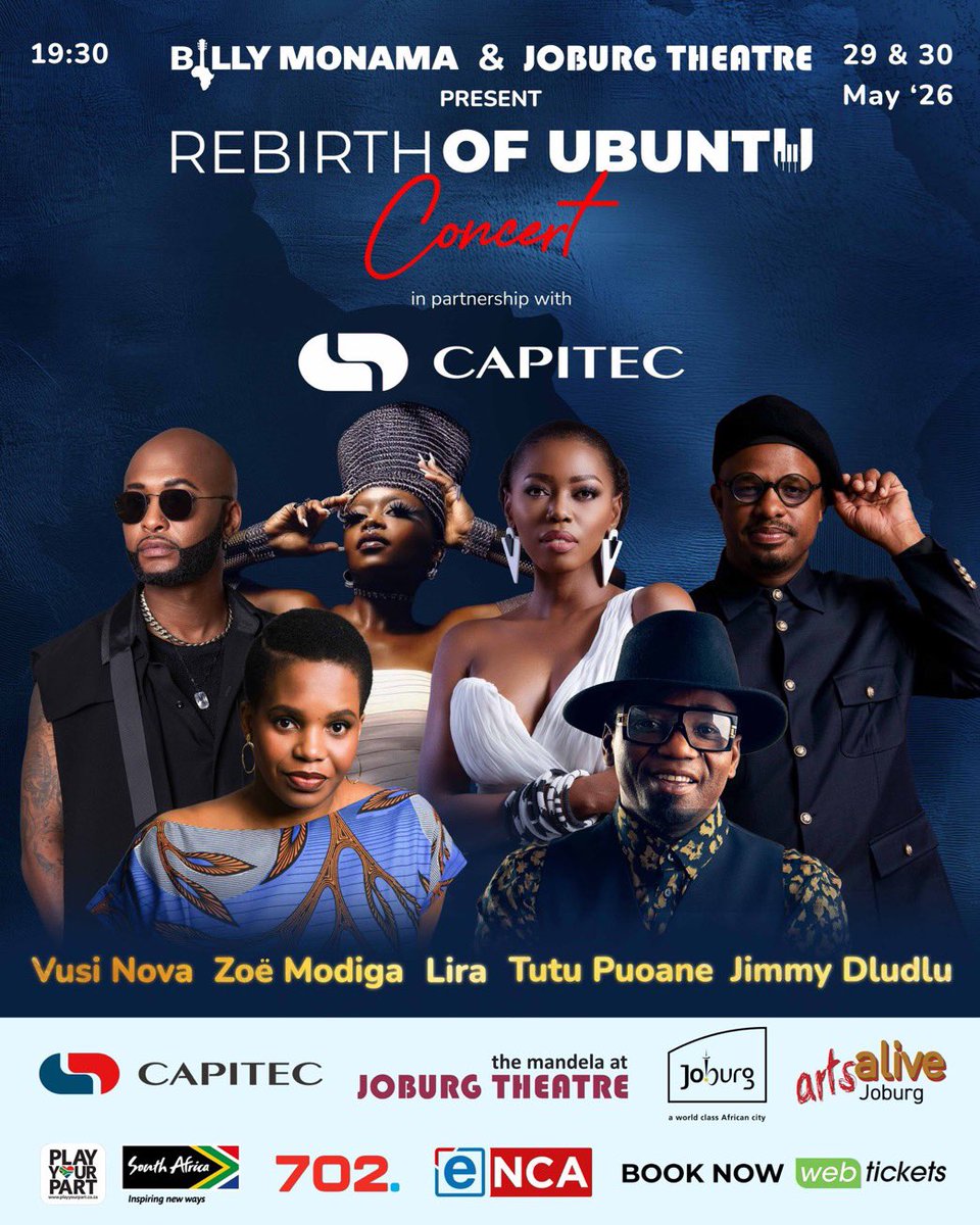 BillyMonama's tweet photo. 12 DAYS TO GO‼️Join us on the us on 29 & 30 May at the Joburg Theatre as we celebrate 50 Years of Youth Legacy. 🎟️Tickets available on the webtickets.
#RebirthOfUbuntu #Capitec #Ubuntu #botho #YouthLegacy https://t.co/CcVA9zPPnD
