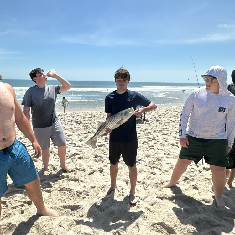 LRHSNJ's tweet photo. Fishing Club had a gorgeous day at Island Beach State Park for the Governors Surf Fishing tournament.  Shane caught a 27 1/2 inch striped bass. Ryan had a bigger one but we lost it in the wash. Lost a big bluefish too right at the end. Lots of dogfish caught. https://t.co/OyBZ29COiZ