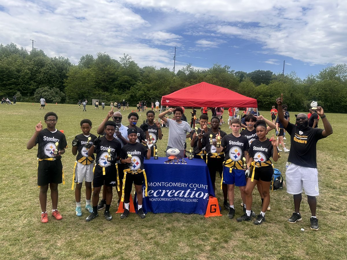 DrewBlakk's tweet photo. Winston’s Steelers flag football team won the championship and he sealed the deal with a pick 6 #WeWinning https://t.co/jFYfQXKep5