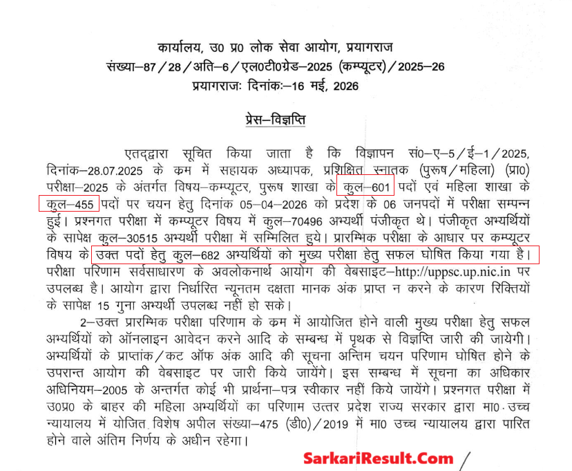 srofficial2012's tweet photo. UPPSC LT Grade Assistant Teacher Computer Pre Result Declared
📌 कुल पद: 1056 🔥
📊 प्रारंभिक परीक्षा में उत्तीर्ण: 682 अभ्यर्थी
#SarkariResult #UPPSC #SarkariResultOfficial #UPPSCResult
Click to Check :
https://t.co/shOzdBWX6f https://t.co/fTJG6t2Sdx