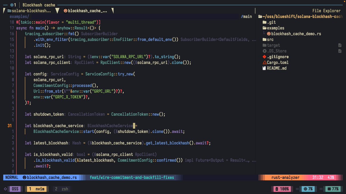 AdityaPlusp's tweet photo. Solana blockhashes expire after ~60s. For a trading bot that’s too long  you want the tx to die in ~10s if it doesn’t land, not sit there executing on stale prices.

Shipped a PR to solana-blockhash-cache fixing dead commitment config + a backfiller stall, and documented the older-blockhash trick that lets you pick the expiry window.