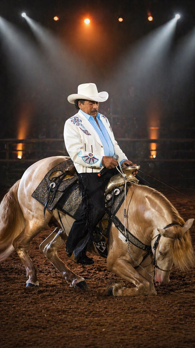 JoanSebastian's tweet photo. Bajo las luces… el rey y su caballo hablándose en silencio. #JoanSebastian #NadieComoTú #ElReyDelJaripeo #PoetaDelPueblo #RegionalMexicano #Caballos #Jaripeo #VidaDeRancho  #JoanSebastianPorSiempre #LeyendaMexicana https://t.co/nTdzzJW8iO