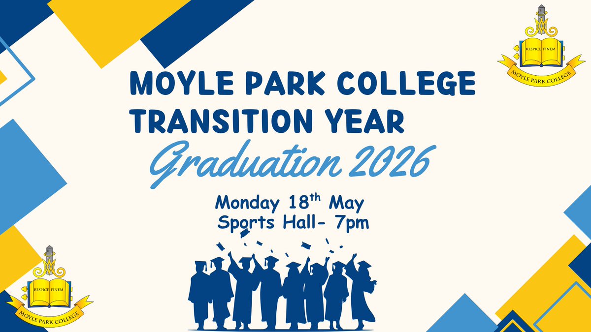 TYMoylePark's tweet photo. Looking forward to welcoming everyone to our Transition Year Graduation evening in @moylepark, Monday 18th May. A chance to celebrate a brilliant year of growth, opportunity and achievement. #TY2026 https://t.co/Ne7JpK8TW0