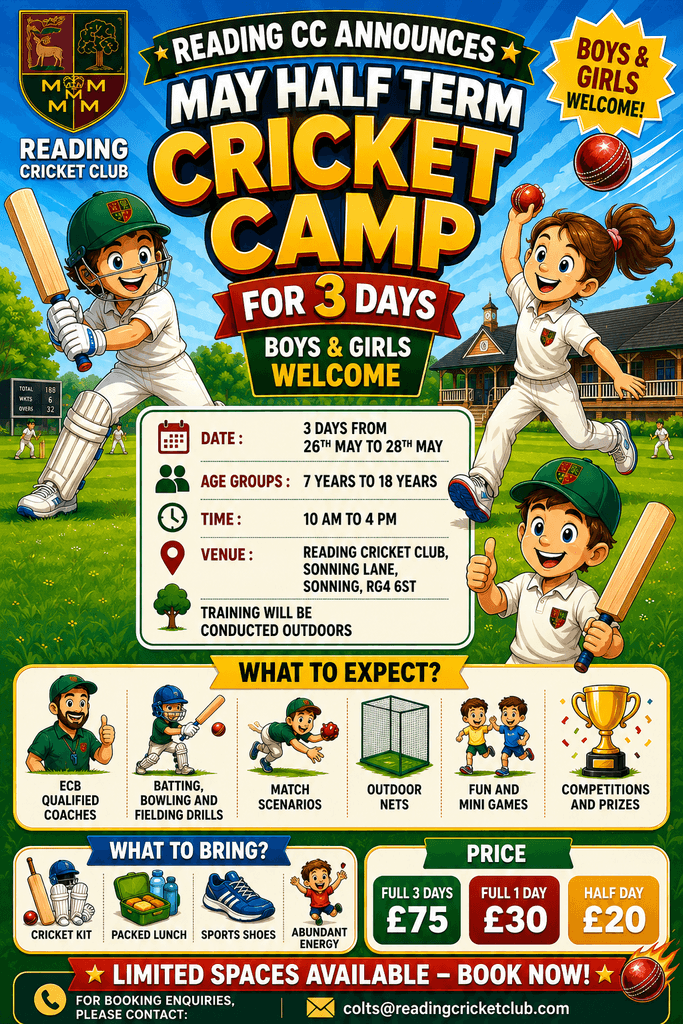 ReadingCricket's tweet photo. Half term cricket camp 2026 #Pitchero
https://t.co/25R9vg7I8m https://t.co/RHj4D1LBrT