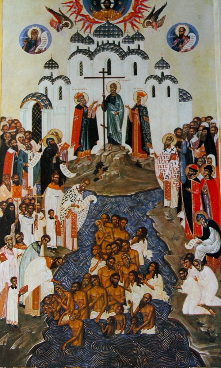 whiteraven271's tweet photo. @Franklin_Graham Belarus is an Orthodox Christian country. 
It doesn't need you there.  

Image attached: icon of the Baptism of Rus. The event took place in 988 AD https://t.co/5VgSSYUfSw