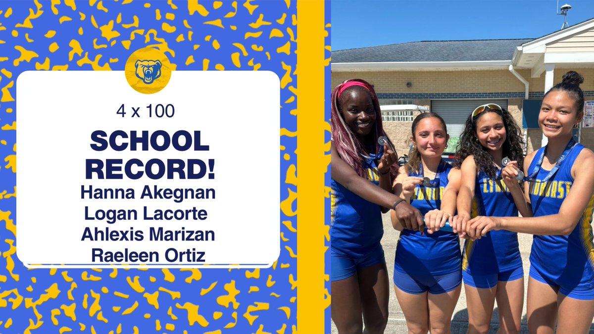 LHSGBathletics's tweet photo. Congrats to:

Hanna Akegnan
Logan Lacorte 
Ahlexis Marizan
Raeleen Ortiz

Breaking school record in the 4 x 100 in 51.07 seconds. https://t.co/JmZ0YVR4Qw