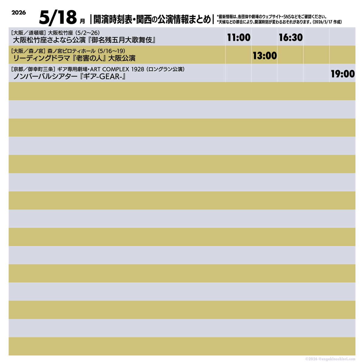 開演時刻表・関西の公演情報まとめ tweet media