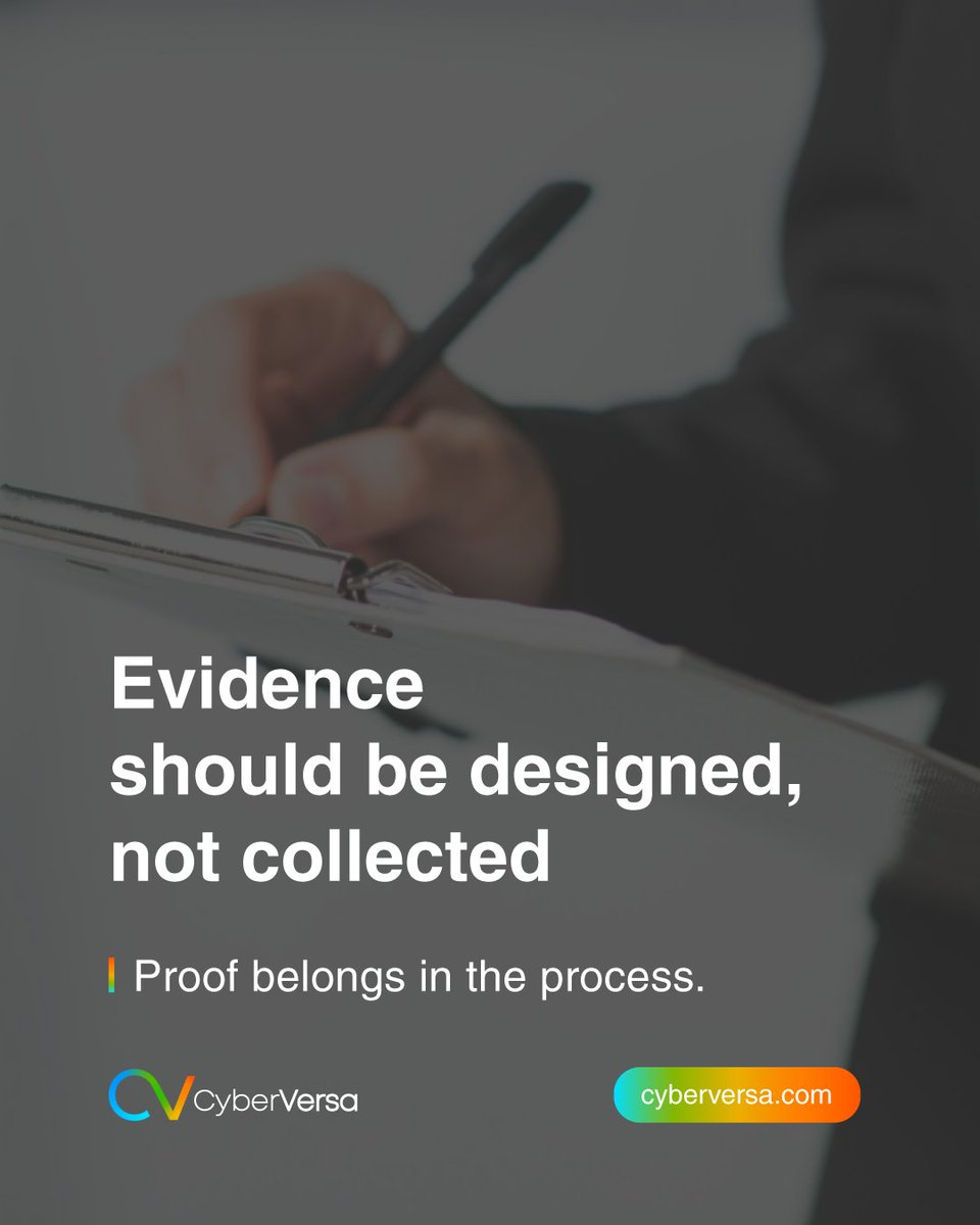 CyberVersa's tweet photo. Evidence becomes painful when it is treated like a separate project. 🗃️  The scramble usually means controls were never connected to workflow and ownership. Attach proof to tickets, owners, and recurring checkpoints. #Governance #OperationalExcellence #CyberVersa https://t.co/v6aFT6826s