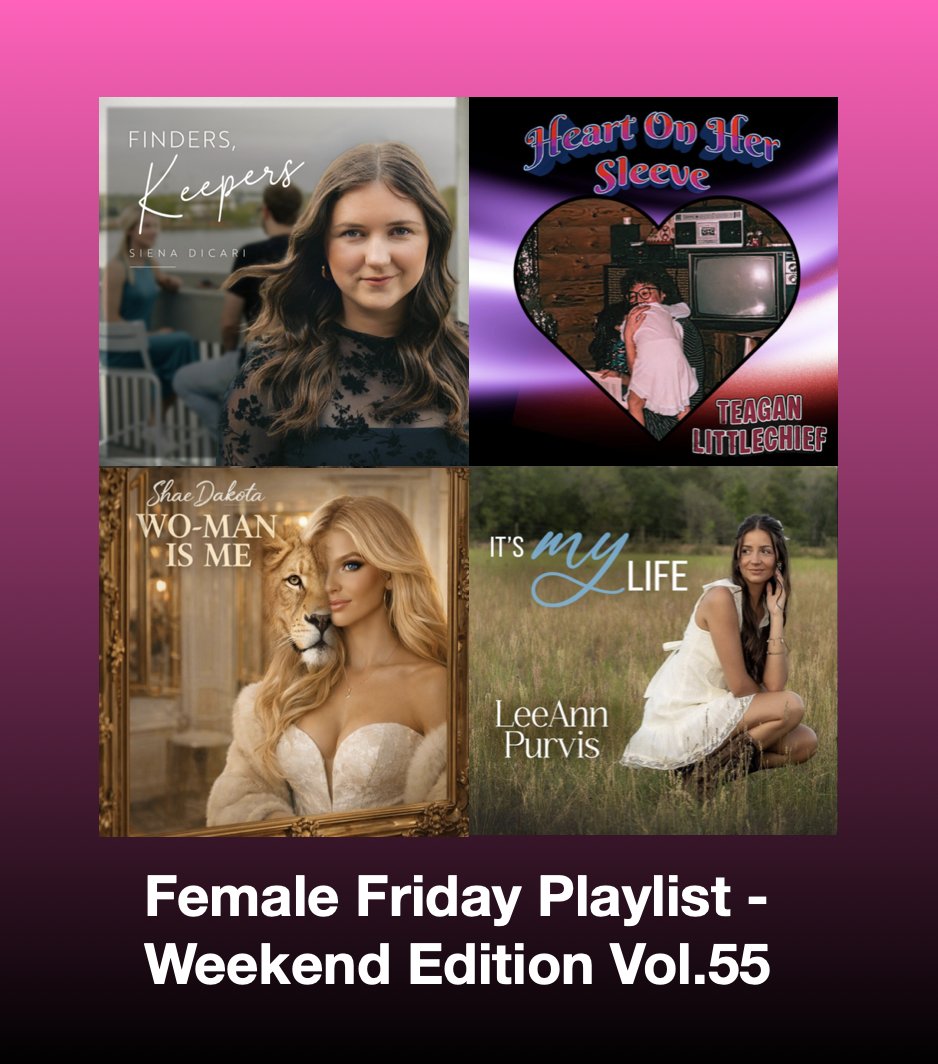ScottKash88's tweet photo. NEW #FemaleFriday Top #NewCountryMusic Releases

#SienaDicari Finders, Keepers
#TeaganLittlechief Heart On Her Sleeve
@ShaeDakotaMusic Wo-Man is Me
@LeeAnnPurvisMus It's My Life

#Spotify
https://t.co/FEknfzhx6y

#NewMusic2026 #CountryMusic #WomenOfCountry https://t.co/h2PeyfUasA