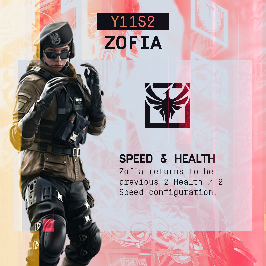 Rainbow6Game's tweet photo. ⬆️ Zofia is becoming a 2- speed, 2-health operator in Operation System Override, with another update coming to her mid-season. https://t.co/8stefy2pkA