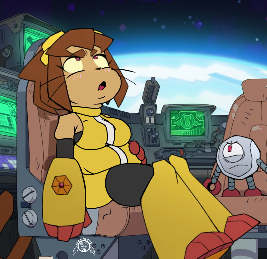 Mad_n_Evil's tweet photo. Figured a quick screen-shot edit would be fun - Kit had too much mustard on her hotdogs at the last fuel station https://t.co/uQ9Pj3ylQY