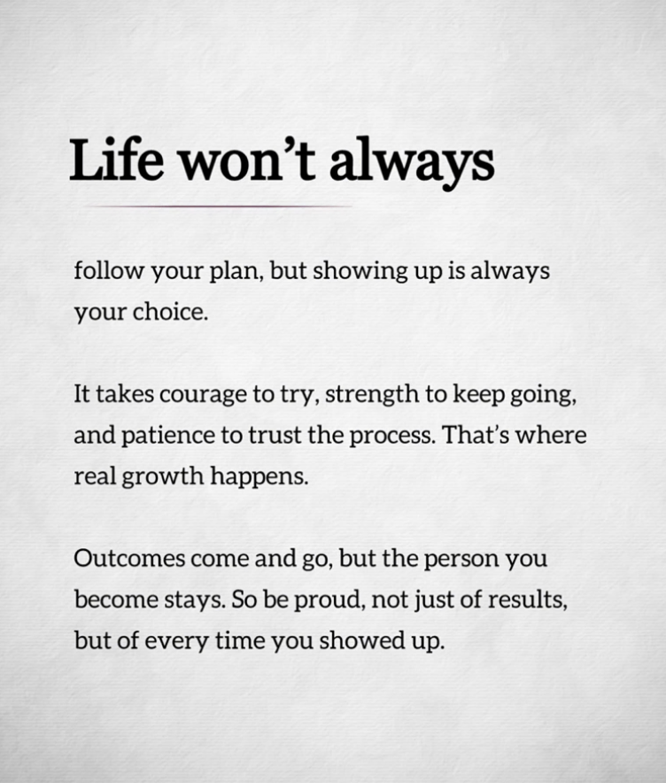 ImpactExchange's tweet photo. Life won't always follow YOUR plan, but showing up is always YOUR choice! 😊

#dailyinspiration https://t.co/4v9GT2LeHw