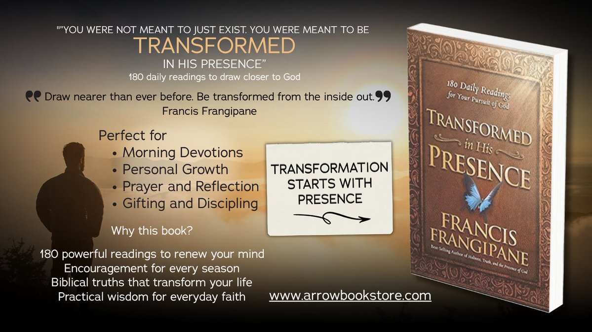 FFrangipane's tweet photo. "You were not meant to just exist. You were meant to be Transformed in His Presence

180 daily readings to draw closer to God

"Draw nearer than ever before. Be transformed from the inside out."
Francis Frangipane

https://t.co/4K8xpE2ExS

#FrancisFrangipane https://t.co/WzHhN8oWa5