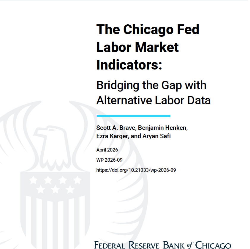 BigDataGoSMALL's tweet photo. In between releases for the @ChicagoFed Labor Market Indicators (LMI), here is a recently published survey article on the LMI from the FRBC Working paper series. See the link in first reply for further details. https://t.co/lRdJY5tyb7