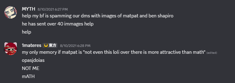 Mythicalian's tweet photo. @SomeoneWasHer19 matrigonometry what did you mean by that 😭
(screenshot from a gc, 2021, mat was a minor here) https://t.co/TdwHxO4lKe