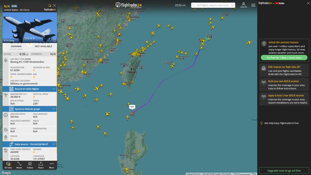 AIYeyENGDdJkjTr's tweet photo. May 18, 2026 
#Okinawa Kadena Air Base ==> 

#NoCALLSIGN #AE059F USAF KC-135R Stratotanker 
#NoCALLSIGN #AE0425 USAF KC-135T Stratotanker https://t.co/97B5vbk88I