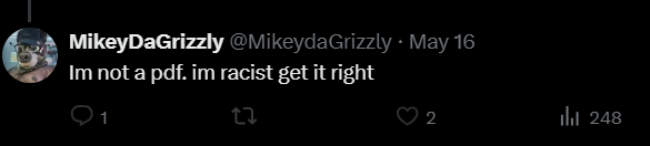 ShepyzAD's tweet photo. Im still shocked people follow and like @/MikeydaGrizzly when he's openly racist 🫡 https://t.co/QSwh4PqDNk
