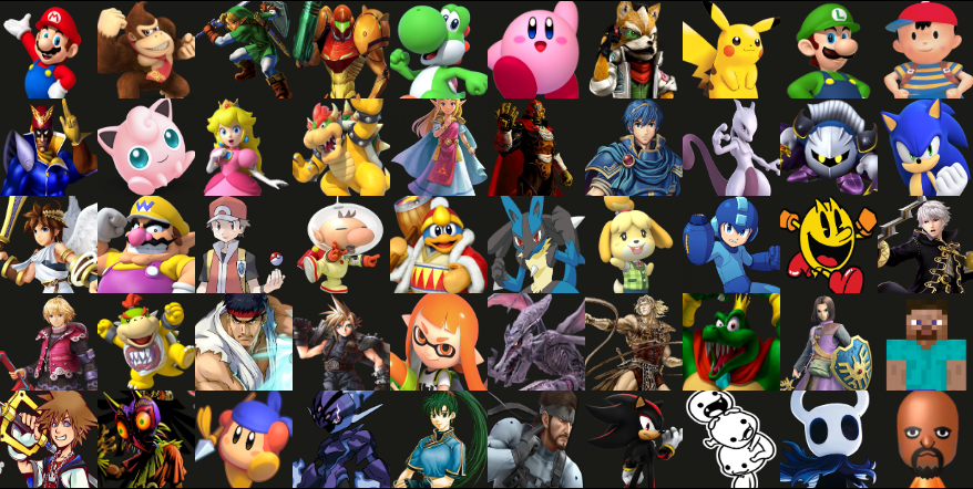__Spider__Boy__'s tweet photo. Here's my take on a potential Smash 6 Roster I limited myself to 50 fighters and 8 echo's it's honestly really quite hard to cut characters but I think I did an alright job of including new characters while keep a wide representation of video games as a whole https://t.co/qUSXV8TU6N
