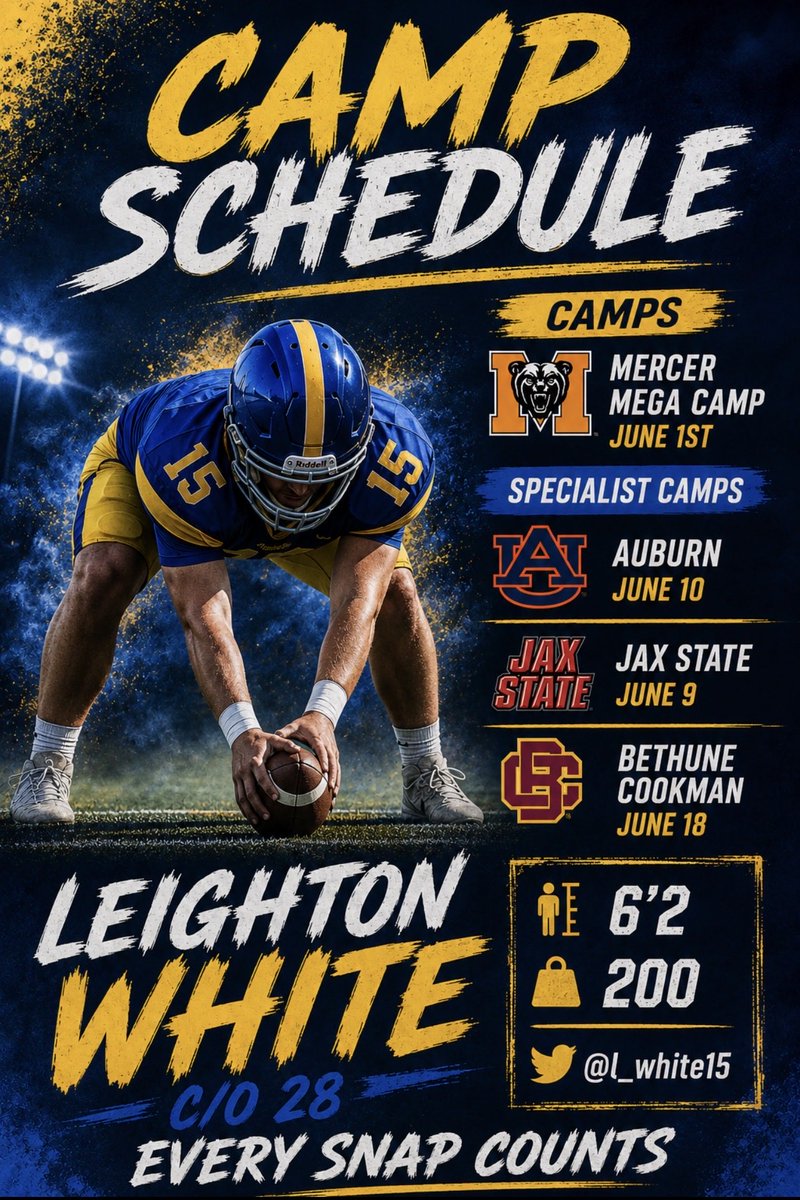 l_white15's tweet photo. Summer Camp schedule is set!!! 💯💯
Can’t wait to get better and Compete Every day🏈
@CHSTarpons_FB @coachclax @Coach_Chery @CoachPannone @CoachFeggins @CurlissMitchell @PrepRedzoneFL @ChadSimmons_ https://t.co/xxorBImEtj