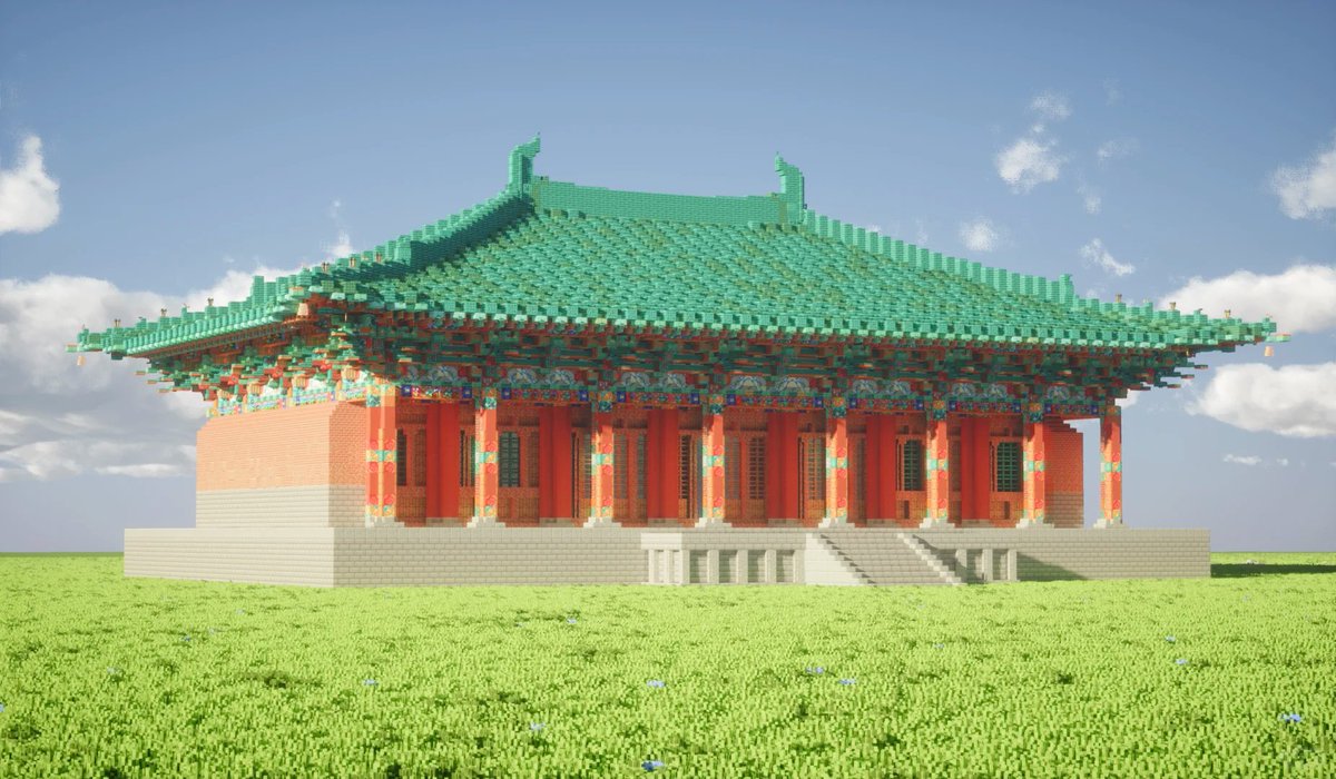 danc1ng_creeper's tweet photo. minecraft北宋大殿 模仿了宋代建筑彩画的色彩搭配 #Minecraft 
#Minecraftbuilds 
#minecraft建築
#minecraft建築コミュ https://t.co/tHaFamLHbO