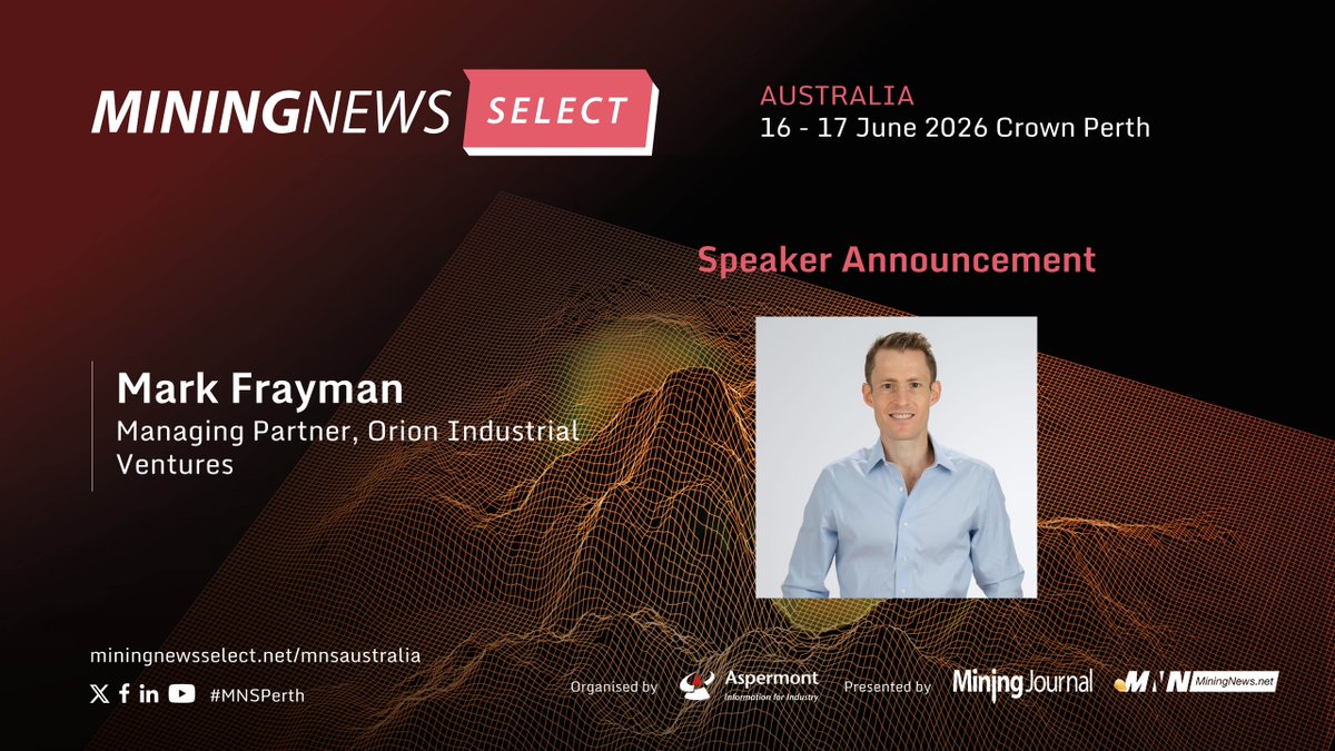 MiningNewsNet's tweet photo. Mark Frayman (Orion Resource Partners) joins #MNSPerth, bringing expertise across mining, technology &amp; venture investment focused on critical minerals and new energy.

🔗 https://t.co/f4N5y8bpBf
#CriticalMinerals #MiningInnovation #VentureCapital https://t.co/ZSN5if8wIk