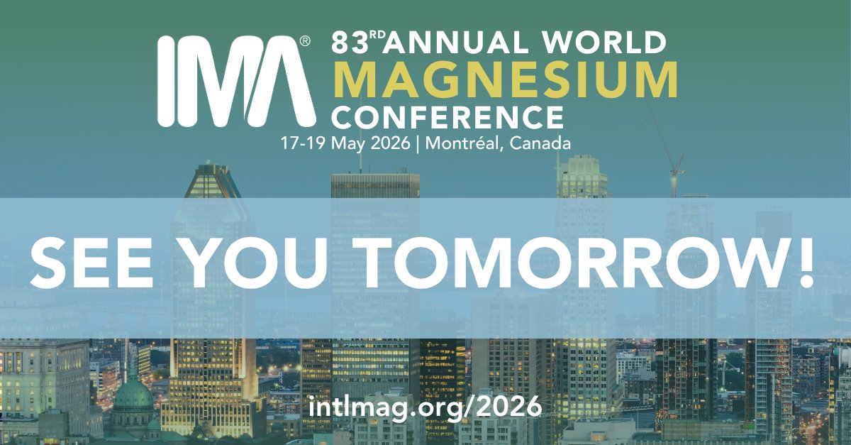 INTLMagOrg's tweet photo. Thank you for attending Day 1 of the 83rd Annual World Magnesium Conference! We'll see you back tomorrow for a day full of technical sessions, including our first keynote speaker, Alan Clark.

#IMA2026 https://t.co/W3YbrcnG4T