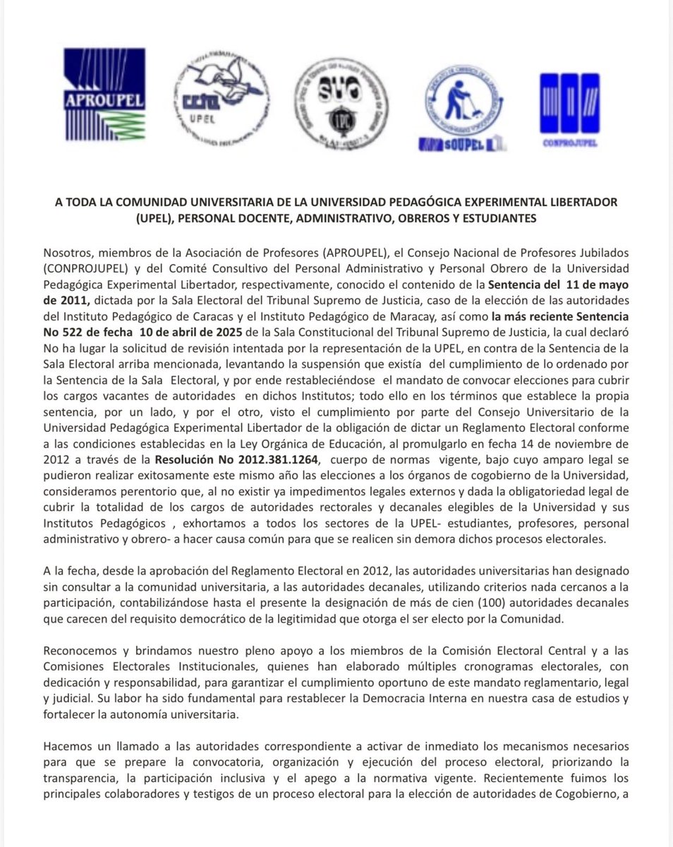 asutraipc's tweet photo. Cualquier parecido al Consejo Universitario de la @somosupel es pura casualidad, autoridades con 14 años vencidas y no quieren hacer el llamado a elecciones. @santajuanasanta @TSJ_Venezuela una sentencia paralizó el proceso en el 2012 y en 2025 salió la decisión convoquen. https://t.co/uWLsFzWn1X