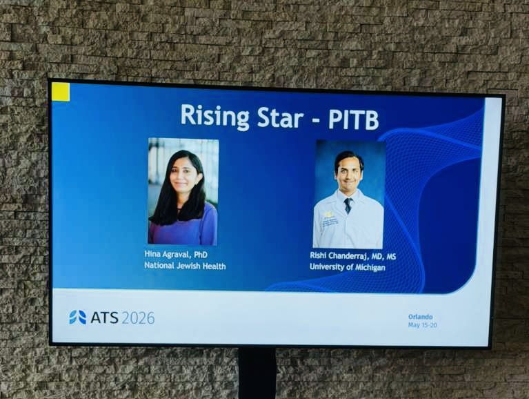 HAgraval's tweet photo. Humbled and deeply grateful to receive the American Thoracic Society Assembly on Pulmonary Infections &amp; Tuberculosis Rising Star Award for Basic Scientific Research. This honor truly encourages me to continue pursuing meaningful research @atscommunity @ATS_Assemblies #womeninstem https://t.co/VDAYqaH2uW