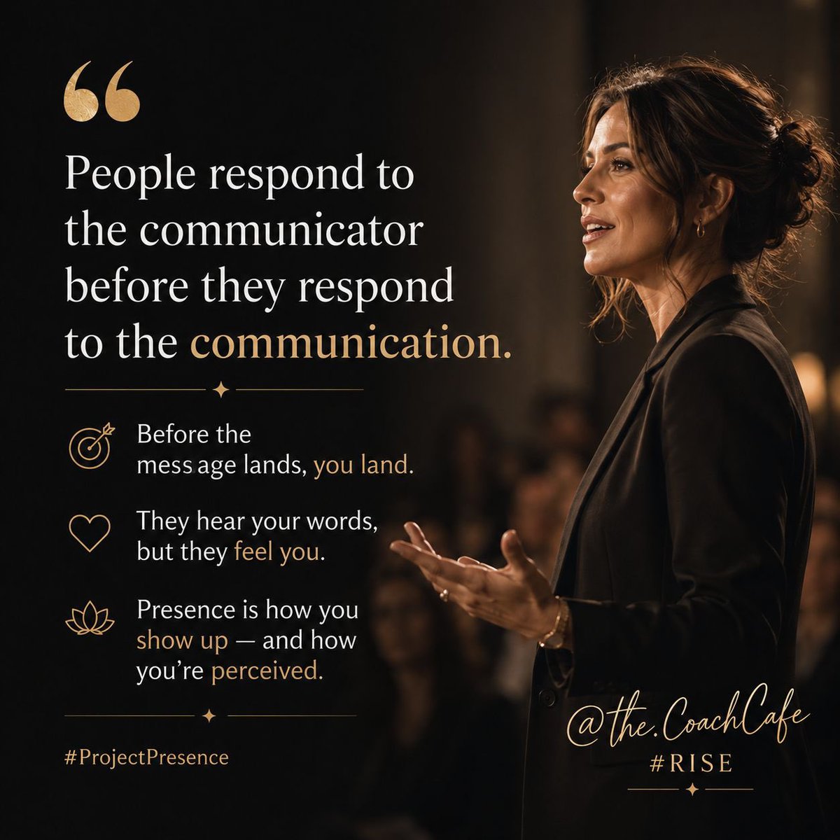 thecoachcafe's tweet photo. People respond to the communicator before they respond to the communication. Long before the message lands, you land — through your tone, your pace, your presence. It’s your presence that people respond to. They hear your words, but they feel you. … https://t.co/Lc7eMWdBAk