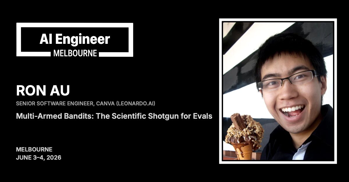 ronvoluted's tweet photo. Catch me Day 1 of the AI Engineer conference in Melbourne! One of my favourite things to see in LLM usage improvements is using old school data science concepts to fill perfectly data-shaped holes in AI workflows, so I'll be applying that to evals. https://t.co/7PULXOYWhx