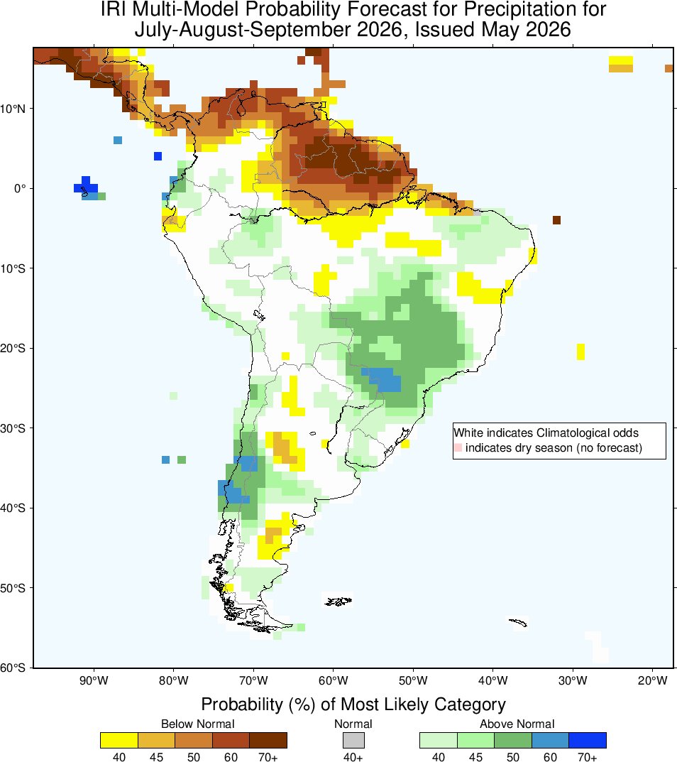 monitoragricola's tweet photo. Instituto de Investigación del Clima (Universidad de Columbia) comienza a ver probables lluvias por encima del promedio con una interrupción entre agosto y octubre. Para setiembre-noviembre se ve alta chance de lluvias por encima del promedio @GRAS_INIA @Inumet_ @mario_bidegain https://t.co/JcWqocpdNU