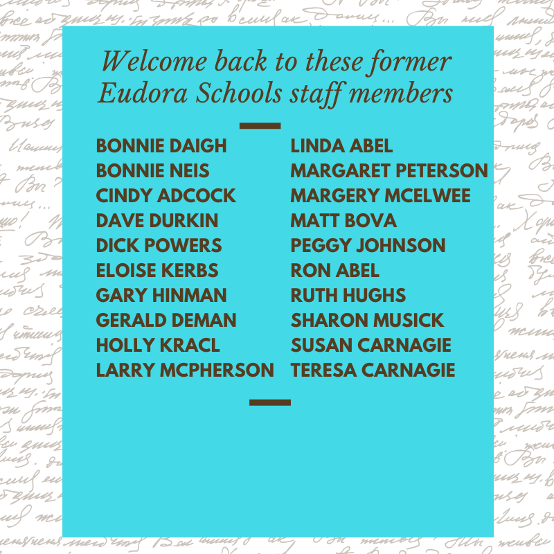 491Foundation's tweet photo. Eudora Alumni &amp; Friends
👉New this year, alumni and former students are invited to stop by the EES Library this Thurs from 11:15 am–Noon to reconnect with former Eudora Schools staff members during Coffee &amp; Conversation!
Leave an appreciation message:
https://t.co/6yjmdA8Ft8 https://t.co/yx3uRdX8ZT