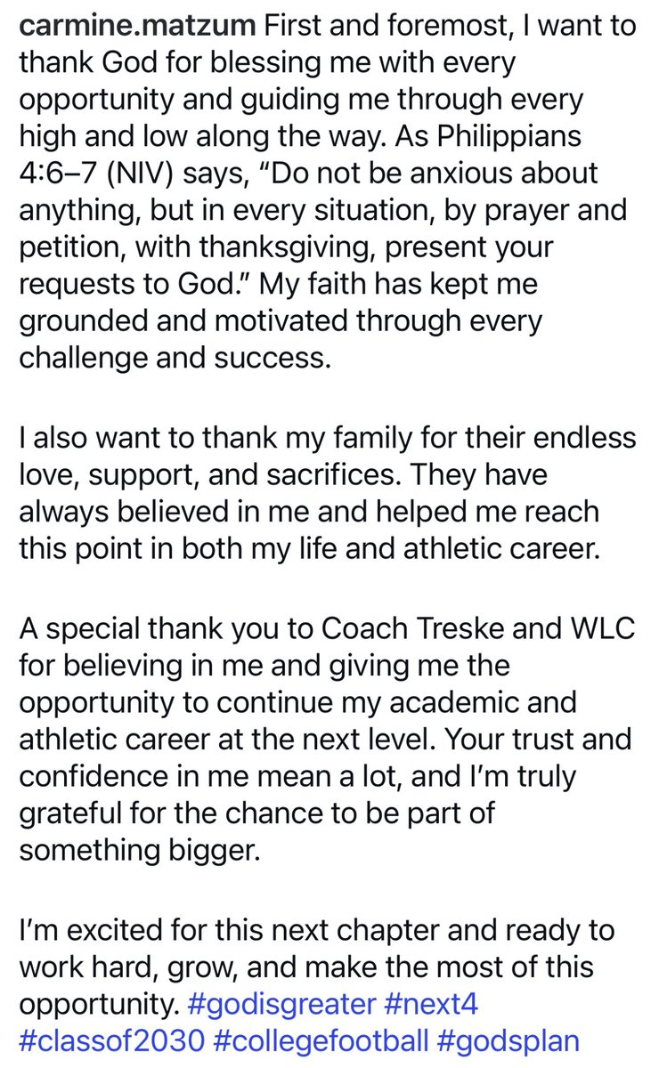 CarmineMoctezu1's tweet photo. Committed @WLCCoachTreske @WLC_Football @BenjiKamrath @MJ_NFLDraft @PrepRedzoneWI @PrepRedzone https://t.co/MRVuKa4Yce