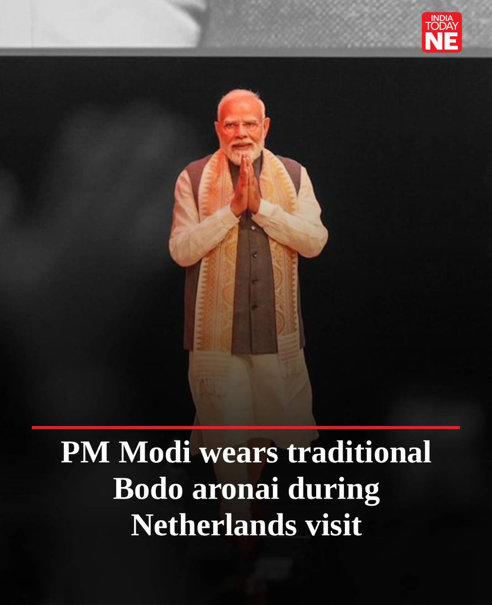 AssamTrendts9v's tweet photo. The world saw a scarf,

but bodoland saw its identity being honoured ✨
PM Modi wearing the traditional Bodo aronai in the 
Netherlands carried the pride, culture and voice of 
Assam to the global stage.

#Bodo #Assam #NarendraModi #Bodoland https://t.co/ybFOIUoYxe