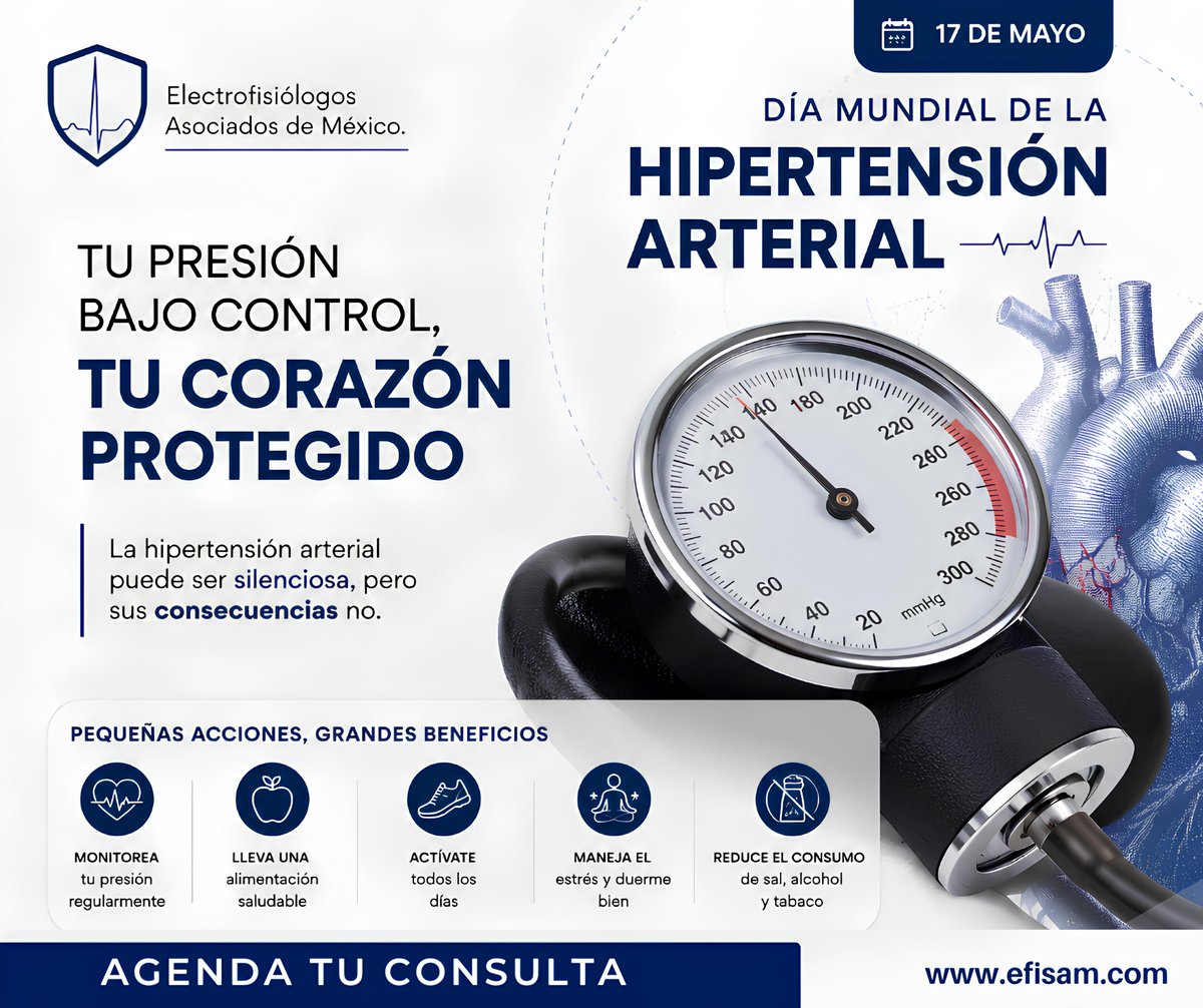 efisam_MX's tweet photo. Hoy, en el Día Mundial de la Hipertensión Arterial, recordamos la importancia de cuidar y monitorear tu presión arterial.

#DíaMundialDeLaHipertensiónArterial #Hipertensión #SaludCardiaca #EFISAM #Prevención #Cardiología https://t.co/k6oakYeA2B